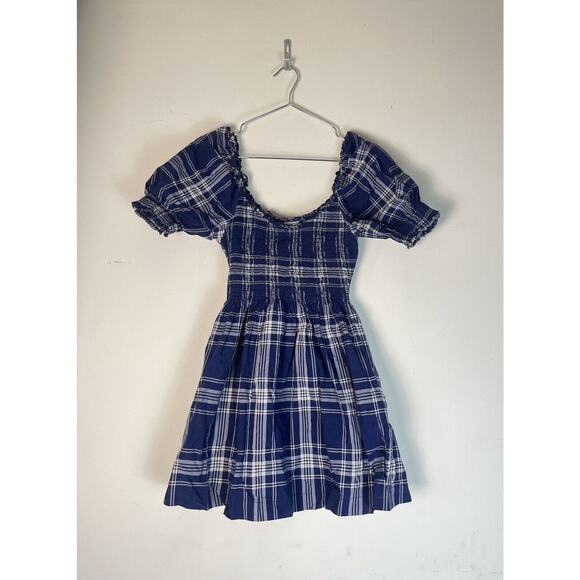 Hill House The Athena Nap Dress size S Tartan Plaid Blue Square Neck - Picture 2 of 8